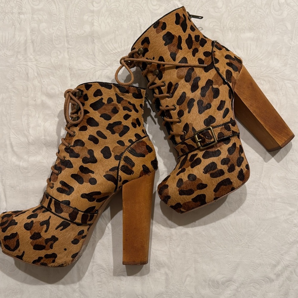 Steve Madden - ‘Carnaby’ Leopard Lace Up Platform Boots / Heels - Sz 8.5